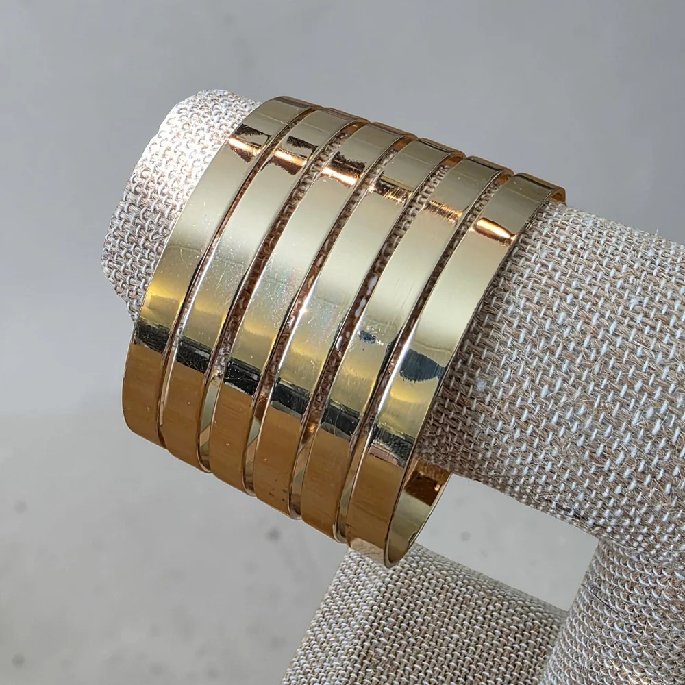 New York & Company Wide Gold Statement Cuff - Multi-Row Layered Look